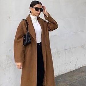 Zara Wool Tan Long Coat Large